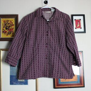 Vintage Purple Geometric Motif Button Down 3/4 Sleeve Size Medium